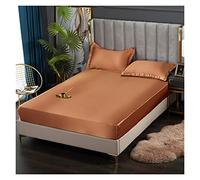 Ice Silk Bed Sheet Satin Sheets Fitted Sheet Solid Color Rayon Mattress Cover Elastic Band Bed Sheet King 200x200 200x220 No Pillowcase Beddings(Qian ka fei,140x200x25cm)