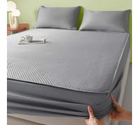 Ice Silk Cooling Bed Sheet, Deep Pocket Ultra Soft Fitted Bed Cover, Cooling Fitted Sheet for Summer Hot Sleepers & Cool Rest, Breathable Bedding (90x200cm,Dark Gray)