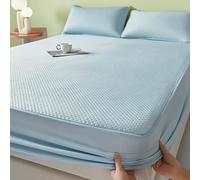 Ice Silk Cooling Bed Sheet, Deep Pocket Ultra Soft Fitted Bed Cover, Cooling Fitted Sheet for Summer Hot Sleepers & Cool Rest, Breathable Bedding (120x200cm,Blue)