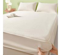 Ice Silk Cooling Bed Sheet, Deep Pocket Ultra Soft Fitted Bed Cover, Cooling Fitted Sheet for Summer Hot Sleepers & Cool Rest, Breathable Bedding (150x200cm,Beige)