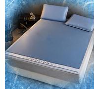 ZXLVCU Ice Silk Cooling Mat with Pillowcase for Adult, Cushion Comfortable Cool Mat for Human, Cooling Bed Cover for Summer, No Leg Hair Caught (200 * 220cm,Blue)