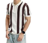 Ice Silk Knit Polo Men's Lapel Short-Sleeve Stripe Retro Tee Top-Apricot-L
