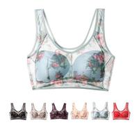 Ice Silk Lace Cooling Comfort Bra,Lace Buttonless Comfortable Bra,Seniors Bras for Women,Lace Bandeau Bra (Blue,XL)