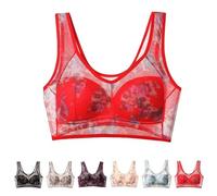 Ice Silk Lace Cooling Comfort Bra,Lace Buttonless Comfortable Bra,Seniors Bras for Women,Lace Bandeau Bra (Red,XL)