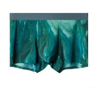 Ice Silk Men Seamless Underwear Thin Boxer Shorts Trunk Breathable Fabric with Classic Retro Printed Style (XL Green)