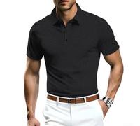 Ice Silk Men's Short Sleeve T-Shirt with Lapel and Turn Down Collar Lightweight Quick Dry Breathable Casual Summer Top (XXXL Black)