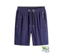 Ice Silk Quick Drying Stretch Shorts,Unisex Iced Silk Cooling Lightweight Breathable Shorts, Ice Silk Cooling Shorts, Sports Short with Zipper Pockets (UK, Alpha, 5XL, Regular, Regular, Blue)