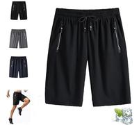 Ice Silk Quick Drying Stretch Shorts,Unisex Iced Silk Cooling Lightweight Breathable Shorts, Ice Silk Cooling Shorts, Sports Short with Zipper Pockets (UK, Alpha, XL, Regular, Regular, Black)
