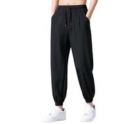 Ice Silk Trousers Men, Quick-Drying Trouser With Drawstring Straight Leg Leisure Jogger Pants Leightweight Breathable Tracksuit Bottom Elastic High Waist Loose Sweatpants Comfort Casual Jogging Pant