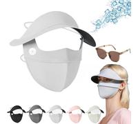Ice Silk Vinyl Full Face Sunscreen Mask, Summer Women's Sun Protection Hat and Full Face Sunscreen Mask in one (1Pcs-Light Grey)