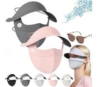 Ice Silk Vinyl Full Face Sunscreen Mask,Sun Conservation Cooling Mask,Summer Women's Sun Conservation Hat and Full Face Sunscreen Mask in one (Dark Gray + Pink,One Size)