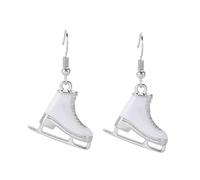 Ice Skate Shoe Dangle Earrings, White Enamel & CZ Crystal with Stainless Steel Hook - Figure Skating Sports Theme Jewellery for Women, Birthday Fashion Gift for Her (White)