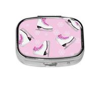 Ice Skating and Snowflake,Meta Pill Box 2 Compartment Medicine Case,Portable Organizer,Rectangle Meta Portable Organizer Pill Box 364 Compartment Medicine Case