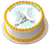 ICE SKATING BOOTS Premium Quality Edible Large 7.5 Inch Round Icing Cake Topper - Text can be Customizable - Make your Celebrations Memorable with Our Delightful Charming Cake Toppers D1