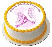 ICE SKATING BOOTS Premium Quality Edible Large 7.5 Inch Round Icing Cake Topper - Text can be Customizable - Make your Celebrations Memorable with Our Delightful Charming Cake Toppers D2