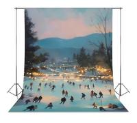 Ice Skating Christmas Lights Photo Backdrop Background Curtain for Photography Photographic Studio
