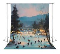 Ice Skating Christmas Lights Photo Backdrop Background Curtain for Photography Photographic Studio