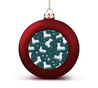 Ice Skating Skates Pattern Christmas Ball Ornaments 1.6 Inch Shatterproof Red Xmas Tree Decorations for Holiday Wedding Party Decor