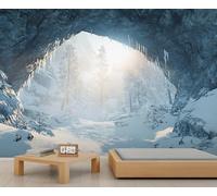 Ice Snow Cave Mural Winter Forest Wallpaper Natural Landscape Wall Mural Panoramic Office Reception Studio Backdrop Custom Photo Wallpaper (Non-self-Adhesive)