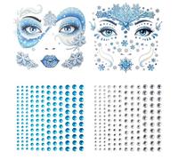 Ice Snow Face Tattoo Carnival - 2 Pieces Face Tattoos with Glitter, Temporary Face Tattoos & Face Stickers, Ice Snow Makeup Stickers for Carnival, Halloween & Theme Parties (Blue)