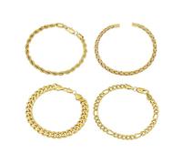 ICE STAR Men’s 4-Piece Stackable Link Bracelet Set - 8" Length with Mixed Chain Designs - Fashion Jewelry for Streetwear, Hip Hop & Casual Looks, M, Metal, No Gemstone