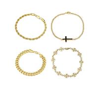 ICE STAR Men’s 4-Piece Stackable Link Bracelet Set - 8" Length with Mixed Chain Designs - Fashion Jewelry for Streetwear, Hip Hop & Casual Looks, M, Metal, No Gemstone