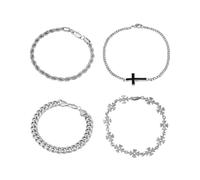 ICE STAR Men’s 4-Piece Stackable Link Bracelet Set - 8" Length with Mixed Chain Designs - Fashion Jewelry for Streetwear, Hip Hop & Casual Looks, M, Alloy, no gemstone