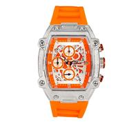 ICE STAR Men’s 41mm Skeleton Dial Watch - Tonneau Case with Date Display, Quartz Movement & Silicone Strap - Gift-Ready Timepiece, Orange, Mens-standard