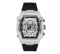 ICE STAR Men’s 41mm Skeleton Dial Watch - Tonneau Case with Date Display, Quartz Movement & Silicone Strap - Gift-Ready Timepiece, Silver Black, Mens-standard