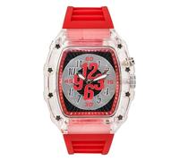 ICE STAR Men’s 44mm Transparent Sports Watch - Tonneau Dial with Oversized Numbers & Silicone Strap for Casual Streetwear Style, Silver Red, Mens-standard