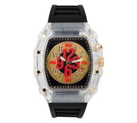 ICE STAR Men’s 44mm Transparent Sports Watch - Tonneau Dial with Oversized Numbers & Silicone Strap for Casual Streetwear Style, Gold Black, Mens-standard