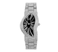ICE STAR Men’s Fully Iced-Out 30mm Asymmetrical Dial Analog Watch - Damond's -Studded Elegant Design, Statement Bling Timepiece Gift for Him, Silver Black, womens-standard