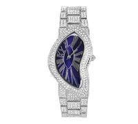 ICE STAR Men’s Fully Iced-Out 30mm Asymmetrical Dial Analog Watch - Damond's -Studded Elegant Design, Statement Bling Timepiece Gift for Him, Silver Blue, womens-standard