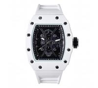 ICE STAR Men's 42mm Tonneau Shape Skeleton Watch, Silicone Band, WHITE-BLACK, mens-standard, Quartz Movement