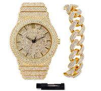 ICE STAR Men's 46mm Fully Iced Diamond Watch, Quartz Movement, GOLD - 107 BRACELET, 8.5 inch, Iced Out