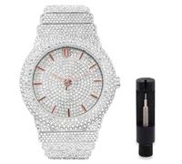 ICE STAR Men's Fully Iced Diamond Watch, 46mm Case, SILVER-ROSE, 8.5 Inch