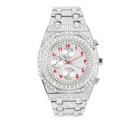 ICE STAR Men's Iced Out 43mm Octagon Shape Watch, Quartz Movement - Silver Red Arab Dial, SILVER/RED-ARAB, mens-standard, Iced Out