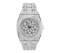 ICE STAR Men's Luxury 43mm Fully Iced Out Octagon Watch - Dazzling Simulated Diamonds, Quartz Movement - Silver Dial, Silver, mens-standard
