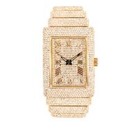ICE STAR Women's Luxury 33mm Fully Iced Out Rectangle Watch, Quartz Movement - Gold Dial
