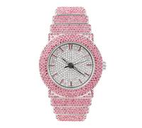 ICE STAR Women's Vibrant 40mm Fully Iced Diamond Watch, Quartz Movement, PINK, womens-standard