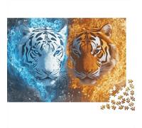 Ice Tiger Fantasy 1000pcs Jigsaws for Adults, Premium Cardboard, Tigers Fire Ice, Challenging Puzzle, Mental Workout Leisure Activity, Boosts Memory & Patience for All Lovers 52x38cm/1000pcs