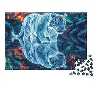 Ice Tiger Reflection 1000 Pieces Jigsaw Puzzles for Adults & Teens, Thick Non-Reflective Paper, Tiger Ghost, Fun Brain Teaser, Mental Workout for Concentration & Memory 38x26cm/1000pcs