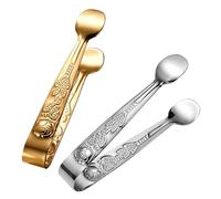 Ice Tongs, 2-Piece Rose Pattern Stainless Steel Tongs, Gold and Silver Finish, for Food Sweets Bread Cake, Handling Ice Cubes for Cocktails