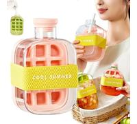Ice Tray Bottle, 2 in 1 Press-to-Cold Ice Cube Mold & Kettle, Cool Summer Ice Cube Cup with Lid and Bin, Touch-Free Easy Release Silicone Mold Water Bottle for Freezer, Coffee, Juice (Pink, 500ml)