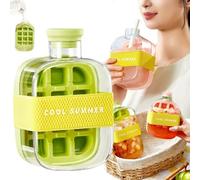 Ice Tray Bottle, 2 in 1 Press-to-Cold Ice Cube Mold & Kettle, Cool Summer Ice Cube Cup with Lid and Bin, Touch-Free Easy Release Silicone Mold Water Bottle for Freezer, Coffee, Juice (Green, 500ml)