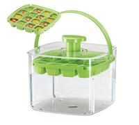 Ice Tray with Bin - Press Mold with Lid, Cube Storage Container, Quick Release Chilling Tray, Square Beverage Mold, Home Kitchen Equipment, Large Blue Box for Coffee Cocktail Whiskey