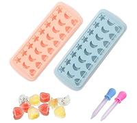Ice Trays for Freezer,Ice Cube Tray with Lid Stars Moons Love Hearts Shape 24 Cavity Silicone Safe Durable Whiskey Ice Ball Maker Kitchen Tools-Sky Blue