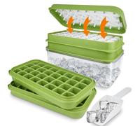Ice Trays for Freezer with Lid & Bin, Food-Grade Ice Cube Moulds, Ice Cube Tray Making 64 pcs Ice Cubes, Release All in One Second, Ice Cube Maker for Whiskey Cocktail (2 Trays 1 Ice Bucket Scoop)