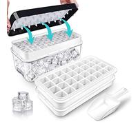 Ice Trays for Freezer with Lid & Bin, Ice Cube Tray Making 64 pcs Ice Cubes, Easy Press to Release Ice, Ice Tray with Storage Bin Chilling Cocktail Whiskey Coffee 2 Trays 1 Ice Bucket & Scoop (Black)