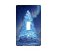 Ice Tree Single Light Switch Cover Plate, Winter Fantasy Aurora Mountain Winter Blue Plastic Standard Size Decorative Wall Plates for Living Room Bedroom Home Office Decor (Single)
